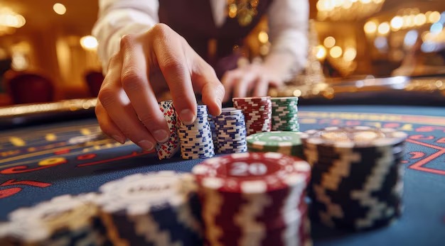 Casino Hold'em table layout with dealer position and community cards