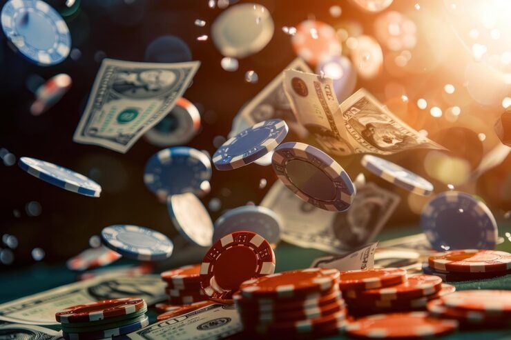 Close-up of baccarat cards and digital score overlay